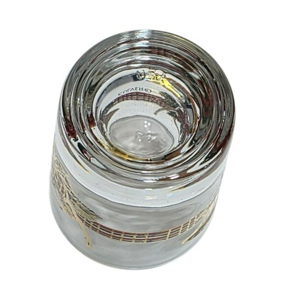 VTG Culver Christmas Shot Glass Yule French Horn 22K Gold MCM Plaid Bow Holiday - Picture 7 of 9